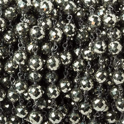 6mm Pyrite faceted round Black Gold .925 Chain by the foot 27 beads (ONLINE ORDER ONLY)