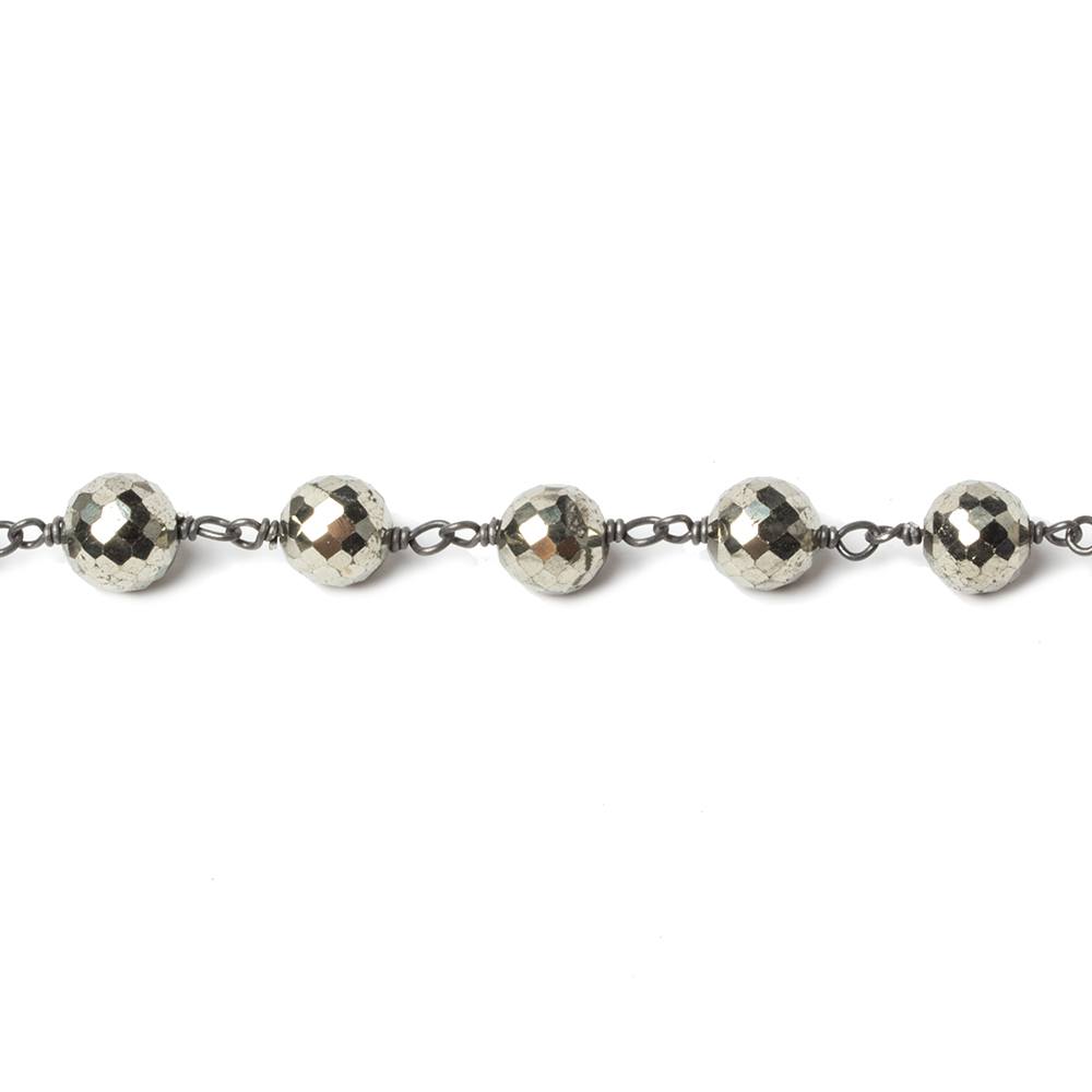 6mm Pyrite faceted round Black Gold .925 Chain by the foot 27 beads (ONLINE ORDER ONLY)