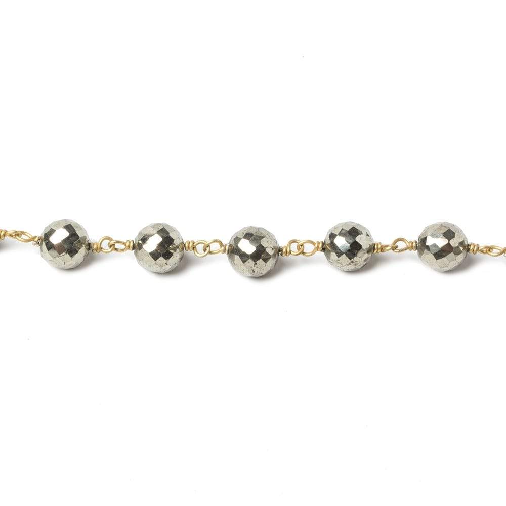 6mm Pyrite faceted round Vermeil Chain by the foot 27 beads (ONLINE ORDER ONLY)