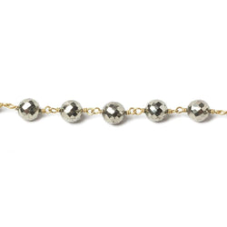 6mm Pyrite faceted round Vermeil Chain by the foot 27 beads (ONLINE ORDER ONLY)