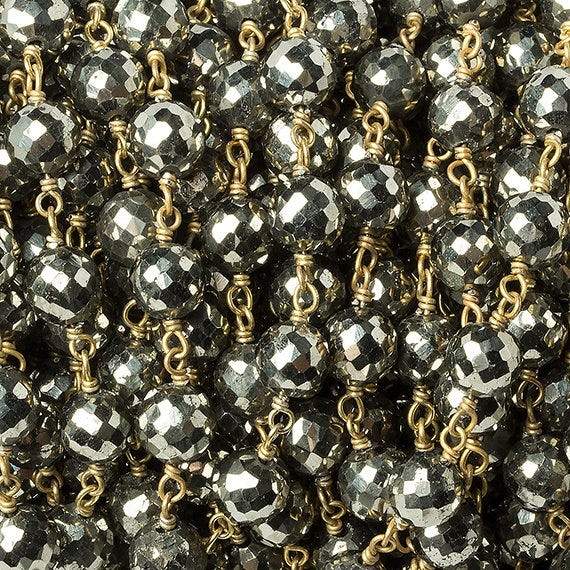 6mm Pyrite faceted round Vermeil Chain by the foot 27 beads (ONLINE ORDER ONLY)