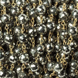 6mm Pyrite faceted round Vermeil Chain by the foot 27 beads (ONLINE ORDER ONLY)