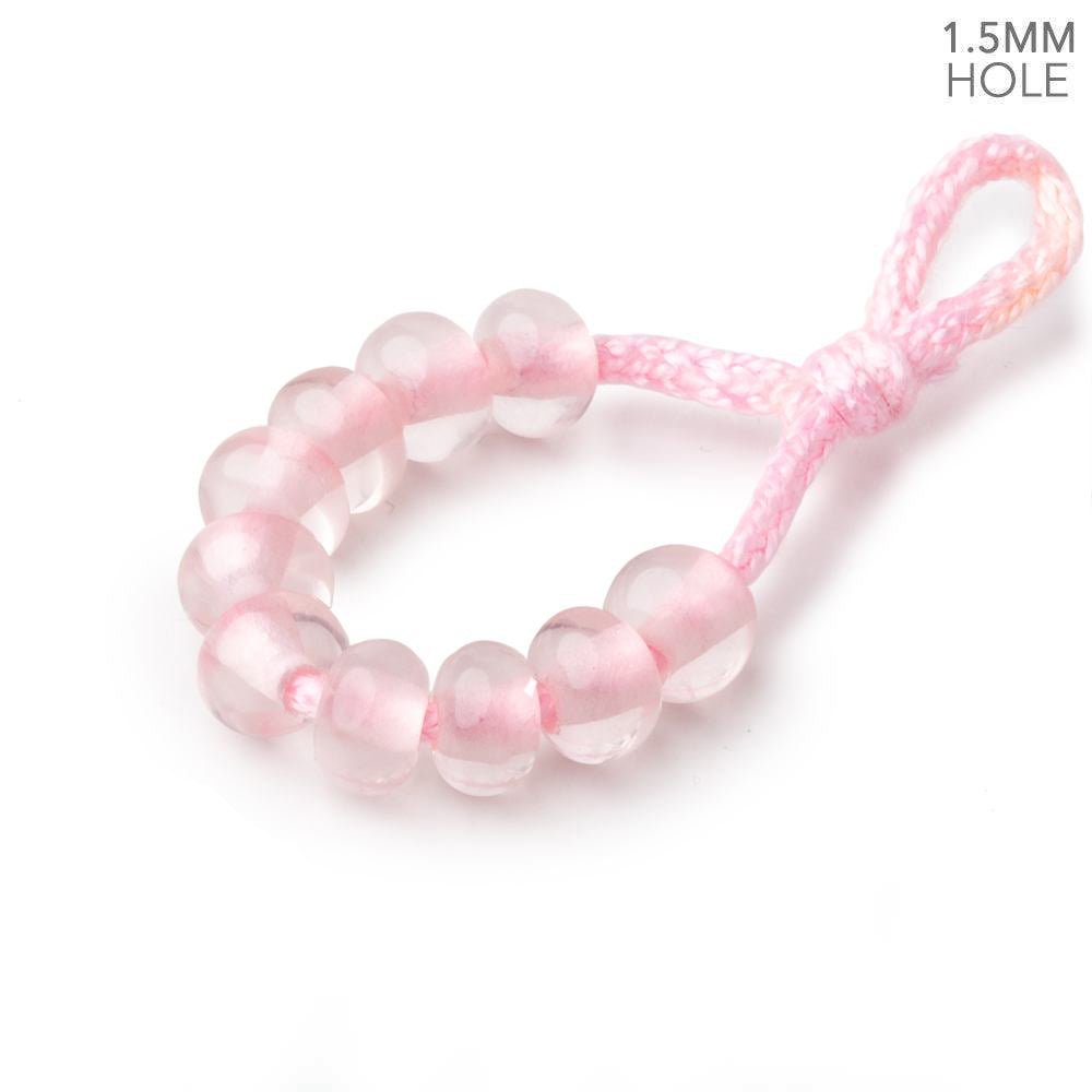 6mm Rose Quartz 1.5mm Large Hole Plain Rondelle Set of 10