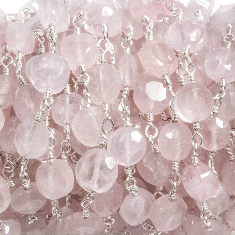 6mm Rose Quartz faceted coin Silver plated Chain by the foot 23 pieces (ONLINE ORDER ONLY)