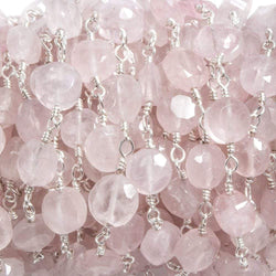6mm Rose Quartz faceted coin Silver plated Chain by the foot 23 pieces (ONLINE ORDER ONLY)