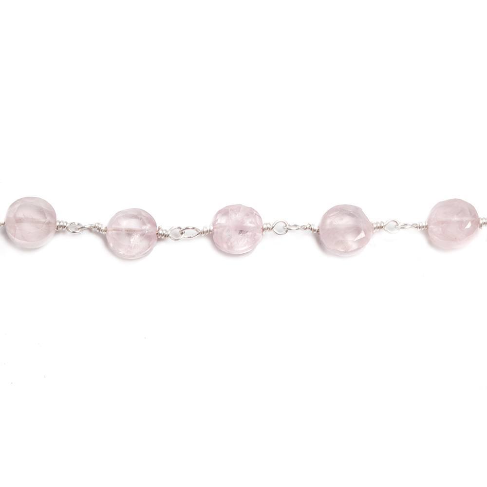 6mm Rose Quartz faceted coin Silver plated Chain by the foot 23 pieces (ONLINE ORDER ONLY)