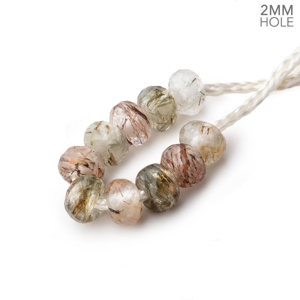 6mm Rutilated & Tourmalinated Quartz 2mm Large Hole Faceted Rondelle Set of 10 Beads (ONLINE ORDER ONLY)