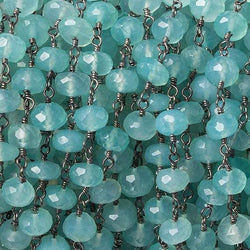 6mm Seafoam Blue Chalcedony faceted rondelle Black Gold Chain by the foot 33 beads (ONLINE ORDER ONLY)