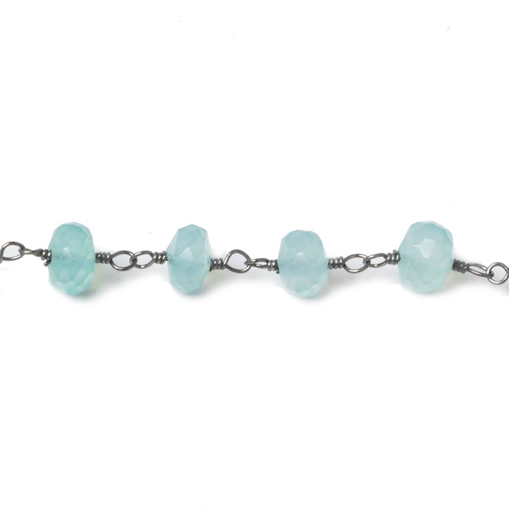 6mm Seafoam Blue Chalcedony faceted rondelle Black Gold Chain by the foot 33 beads (ONLINE ORDER ONLY)