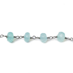 6mm Seafoam Blue Chalcedony faceted rondelle Black Gold Chain by the foot 33 beads (ONLINE ORDER ONLY)