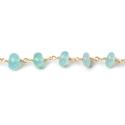 6mm Seafoam Blue Chalcedony faceted rondelle Gold Chain by the foot 33 beads (ONLINE ORDER ONLY)