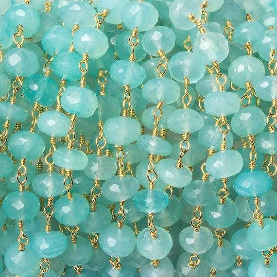 6mm Seafoam Blue Chalcedony faceted rondelle Gold Chain by the foot 33 beads (ONLINE ORDER ONLY)