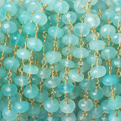 6mm Seafoam Blue Chalcedony faceted rondelle Gold Chain by the foot 33 beads (ONLINE ORDER ONLY)