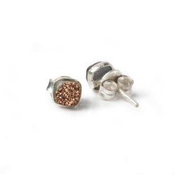 6mm Silver .925 Bezel Rose Micro Drusy Square Post Earring Set of 2 pieces (ONLINE ORDER ONLY)