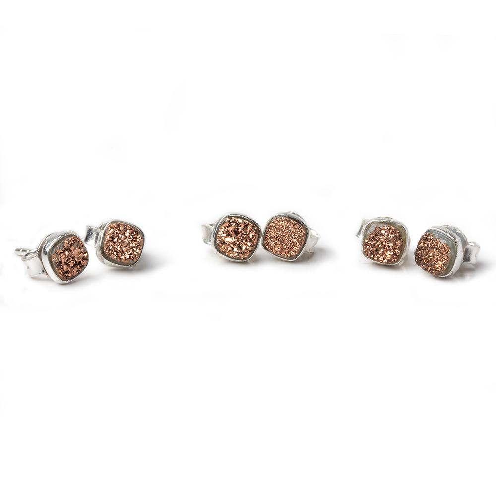 6mm Silver .925 Bezel Rose Micro Drusy Square Post Earring Set of 2 pieces (ONLINE ORDER ONLY)