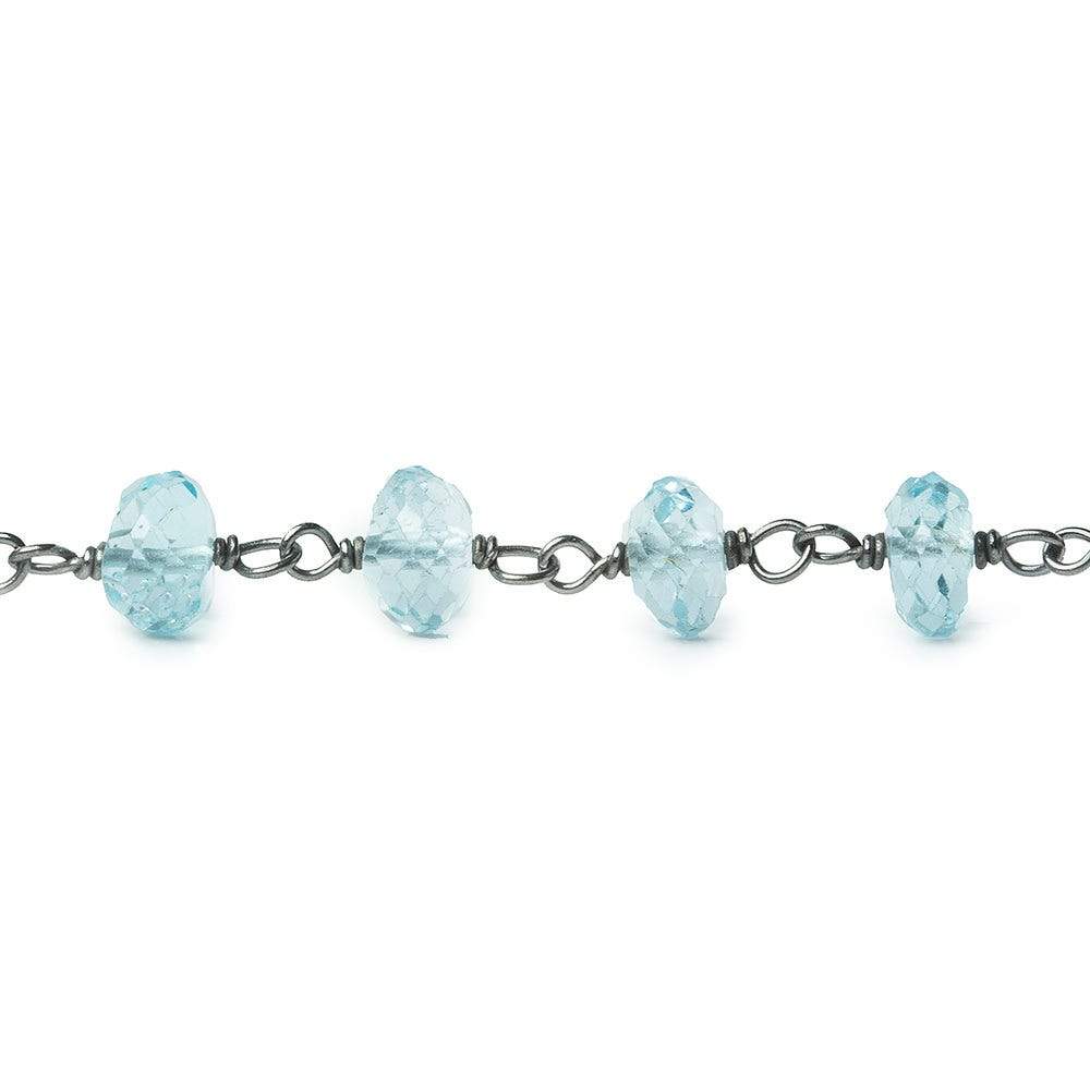 6mm Sky Blue Topaz faceted rondelle Black Gold .925 Silver Chain by the foot 33 beads AAA (ONLINE ORDER ONLY)