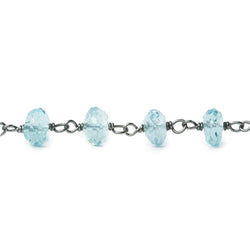 6mm Sky Blue Topaz faceted rondelle Black Gold .925 Silver Chain by the foot 33 beads AAA (ONLINE ORDER ONLY)