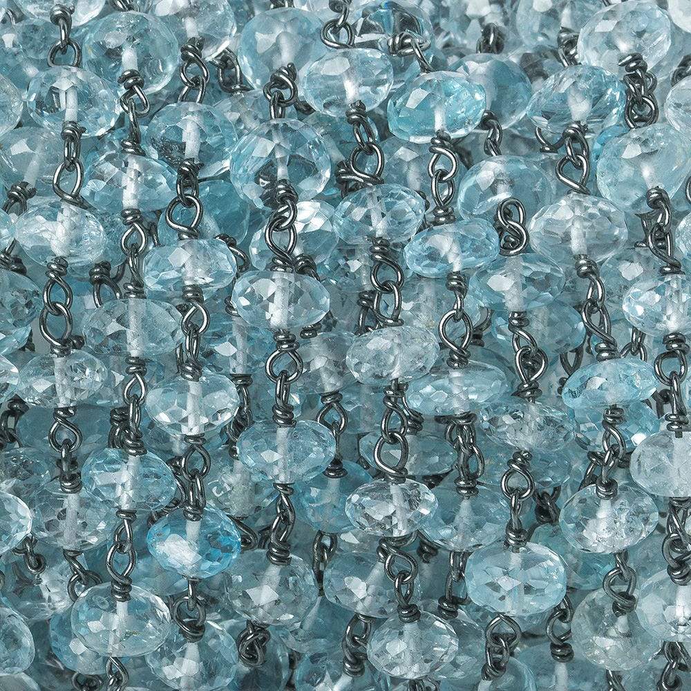 6mm Sky Blue Topaz faceted rondelle Black Gold .925 Silver Chain by the foot 33 beads AAA (ONLINE ORDER ONLY)