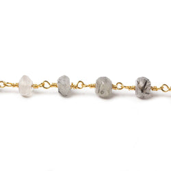 6mm Tourmalinated Quartz faceted rondelle Gold Chain by the foot 30 pieces (ONLINE ORDER ONLY)