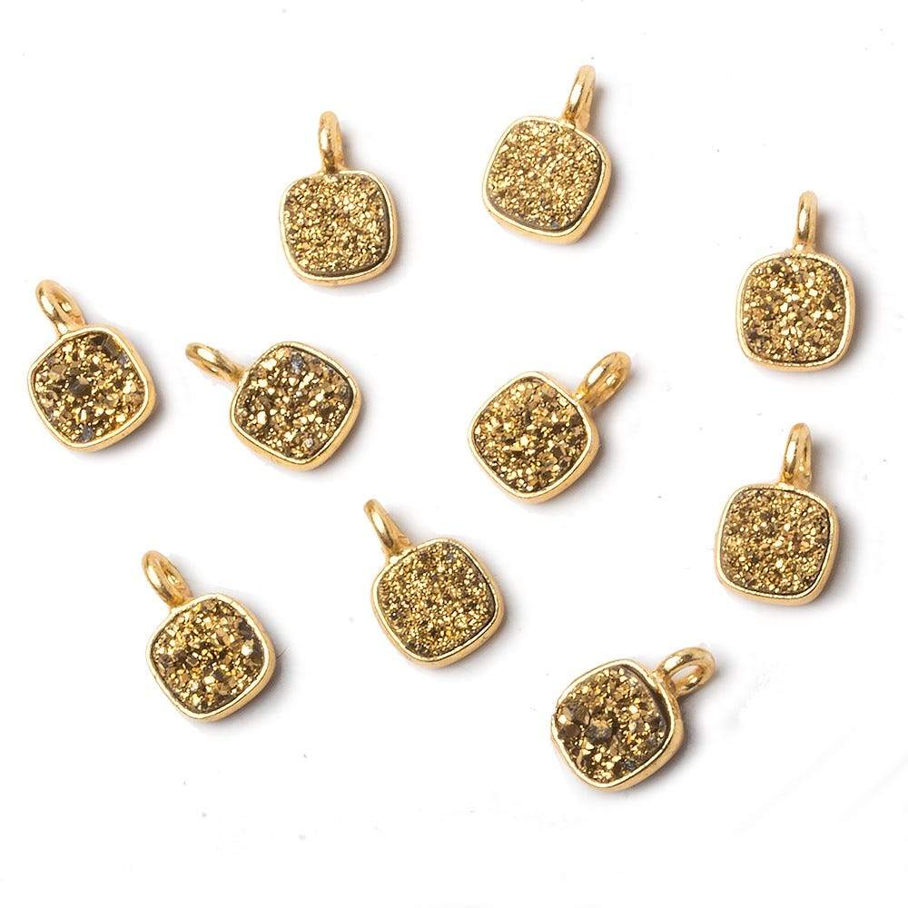 6mm Vermeil Bezel Gold Micro Drusy Square Pendant 1 piece with side facing ring (ONLINE ORDER ONLY)
