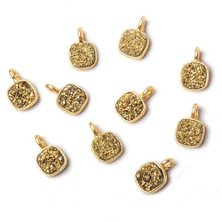 6mm Vermeil Bezel Gold Micro Drusy Square Pendant 1 piece with side facing ring (ONLINE ORDER ONLY)