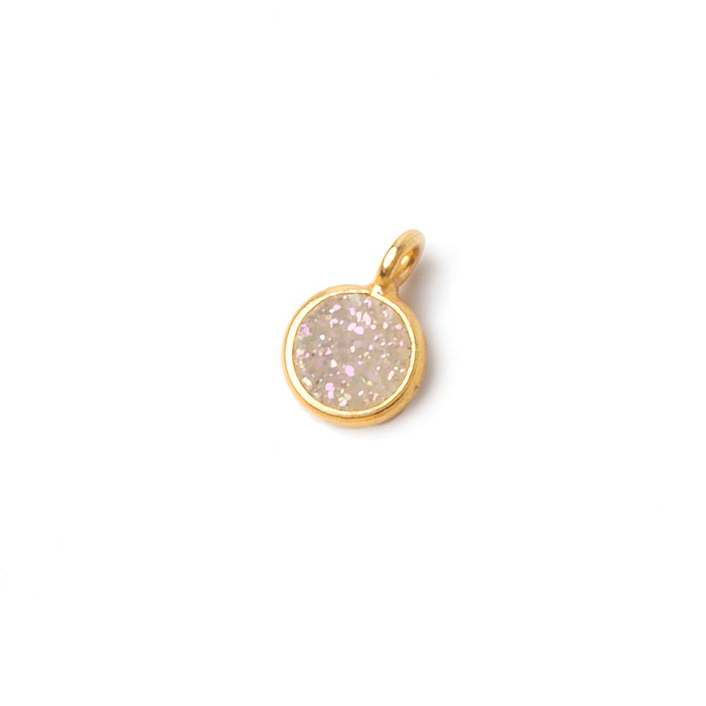 6mm Vermeil Bezel Pearl White Gold Micro Drusy Coin Pendant 1 piece with side facing ring (ONLINE ORDER ONLY)