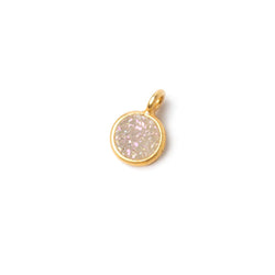 6mm Vermeil Bezel Pearl White Gold Micro Drusy Coin Pendant 1 piece with side facing ring (ONLINE ORDER ONLY)