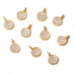 6mm Vermeil Bezel Pearl White Gold Micro Drusy Coin Pendant 1 piece with side facing ring (ONLINE ORDER ONLY)