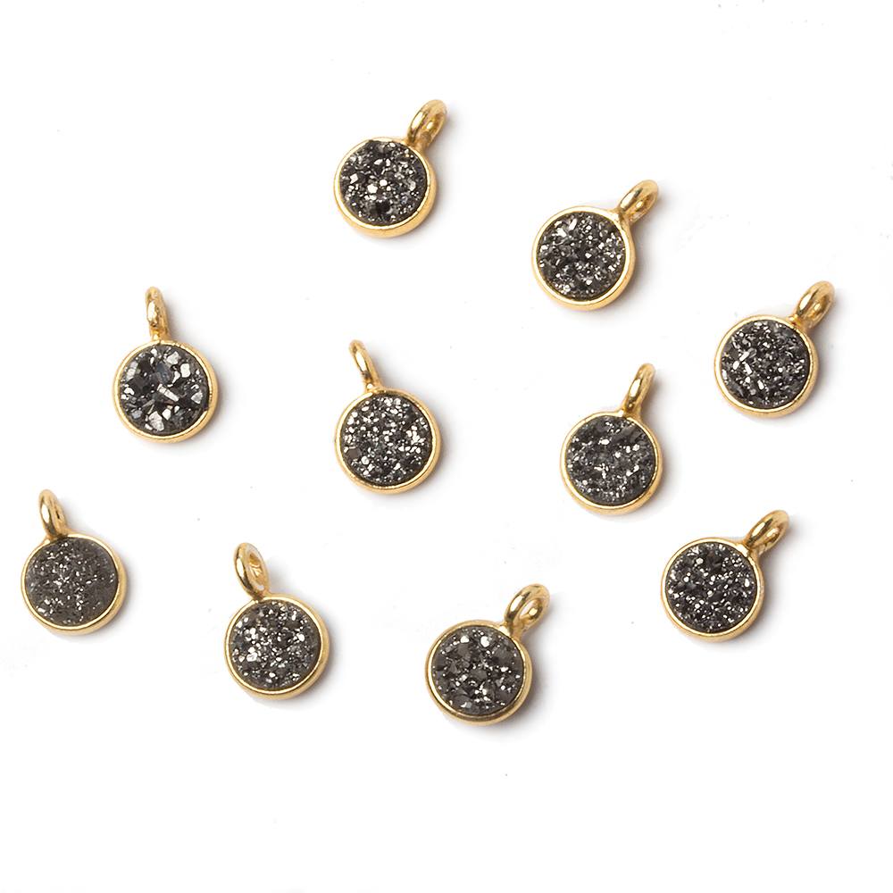 6mm Vermeil Bezel Platinum Micro Drusy Coin Pendant 1 piece with side facing ring (ONLINE ORDER ONLY)