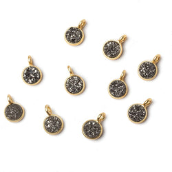 6mm Vermeil Bezel Platinum Micro Drusy Coin Pendant 1 piece with side facing ring (ONLINE ORDER ONLY)
