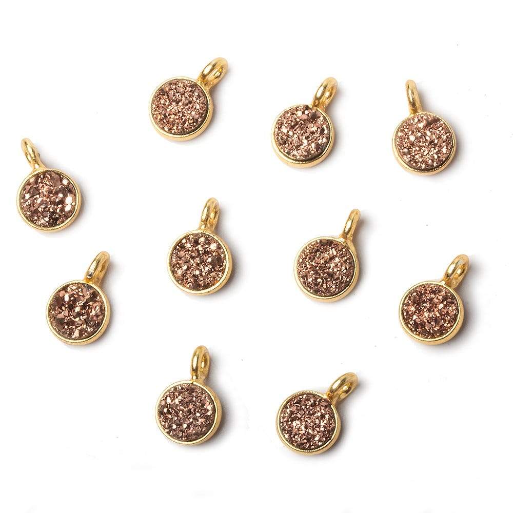 6mm Vermeil Bezel Rose Micro Drusy Coin Pendant 1 piece with side facing ring (ONLINE ORDER ONLY)
