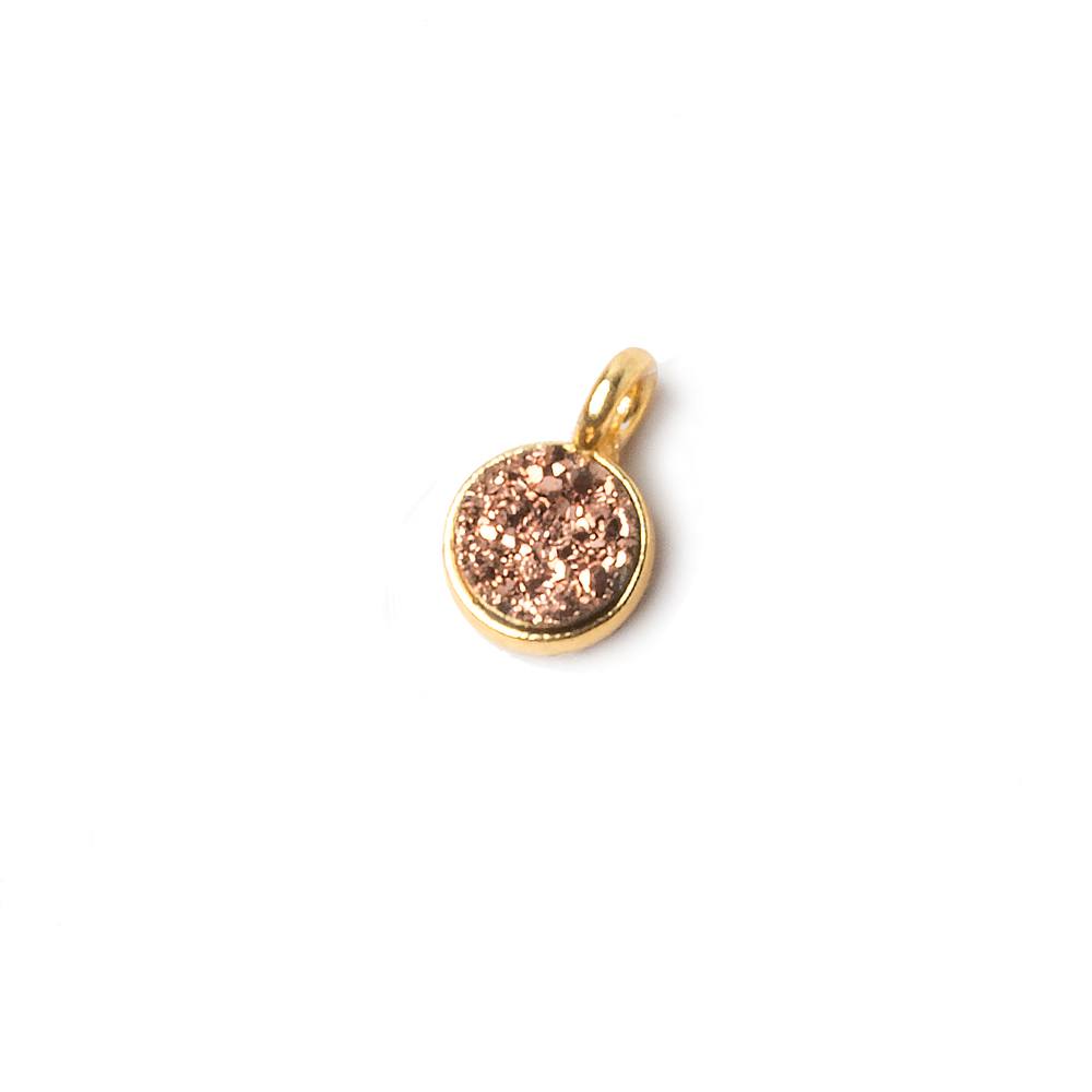 6mm Vermeil Bezel Rose Micro Drusy Coin Pendant 1 piece with side facing ring (ONLINE ORDER ONLY)