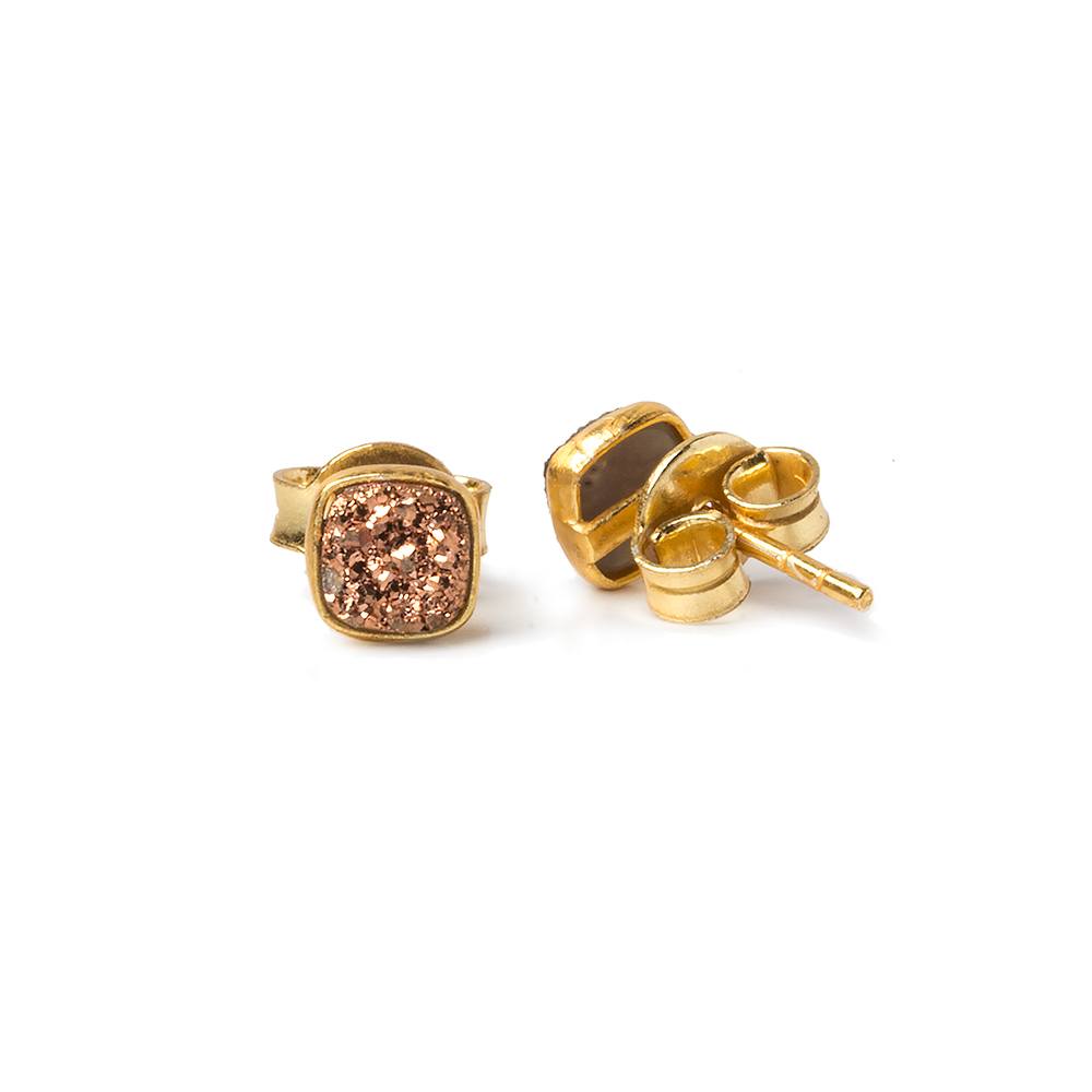 6mm Vermeil Bezel Rose Micro Drusy Square Post Earring Set of 2 pieces (ONLINE ORDER ONLY)