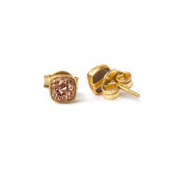 6mm Vermeil Bezel Rose Micro Drusy Square Post Earring Set of 2 pieces (ONLINE ORDER ONLY)