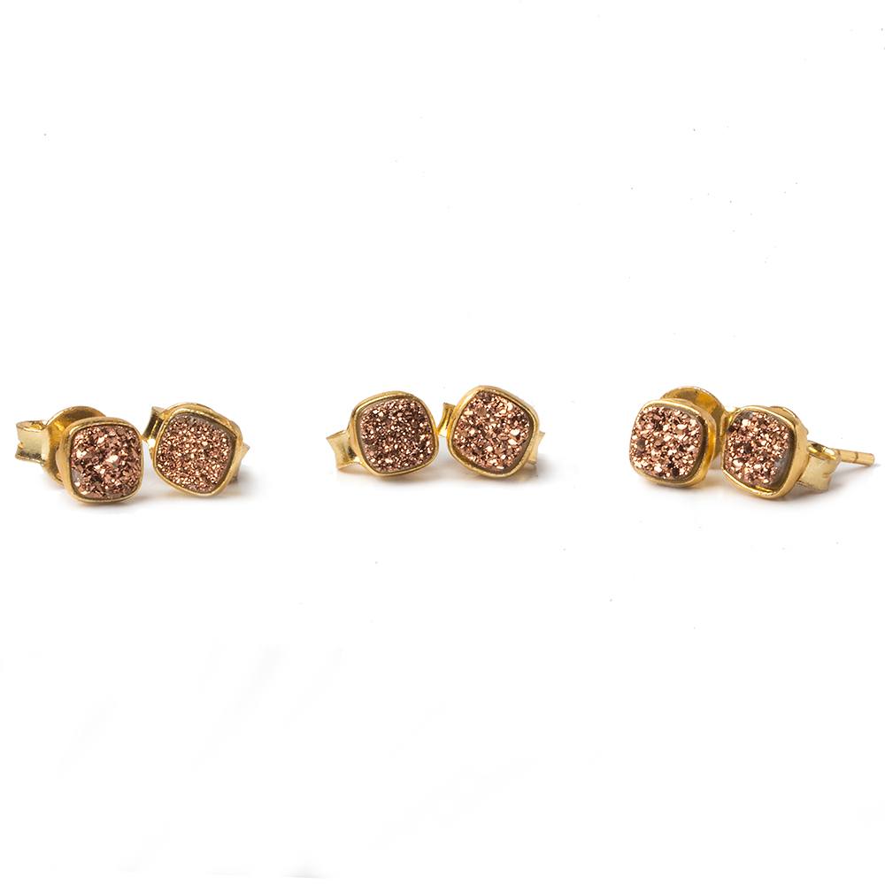 6mm Vermeil Bezel Rose Micro Drusy Square Post Earring Set of 2 pieces (ONLINE ORDER ONLY)