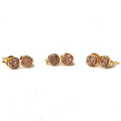 6mm Vermeil Bezel Rose Micro Drusy Square Post Earring Set of 2 pieces (ONLINE ORDER ONLY)