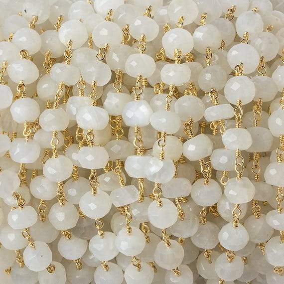 6mm White Moonstone faceted rondelle Gold Chain by the foot 30 pcs (ONLINE ORDER ONLY)