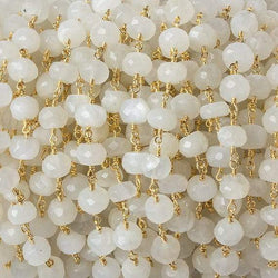 6mm White Moonstone faceted rondelle Gold Chain by the foot 30 pcs (ONLINE ORDER ONLY)