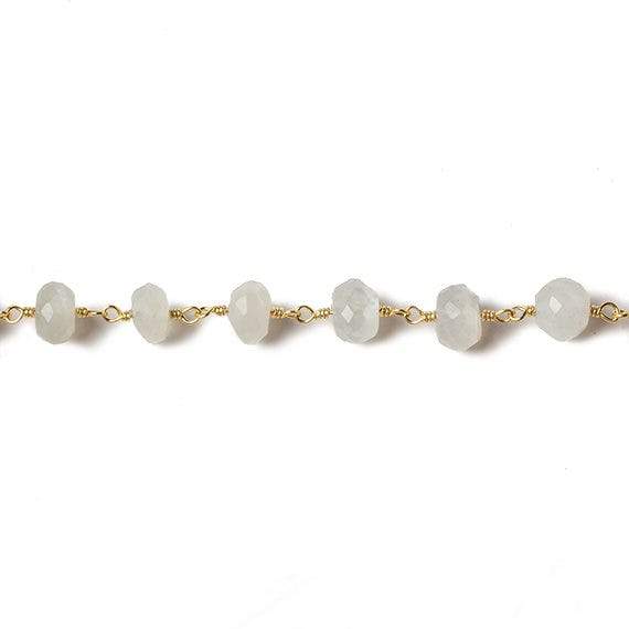 6mm White Moonstone faceted rondelle Gold Chain by the foot 30 pcs (ONLINE ORDER ONLY)