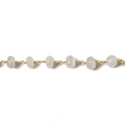 6mm White Moonstone faceted rondelle Gold Chain by the foot 30 pcs (ONLINE ORDER ONLY)