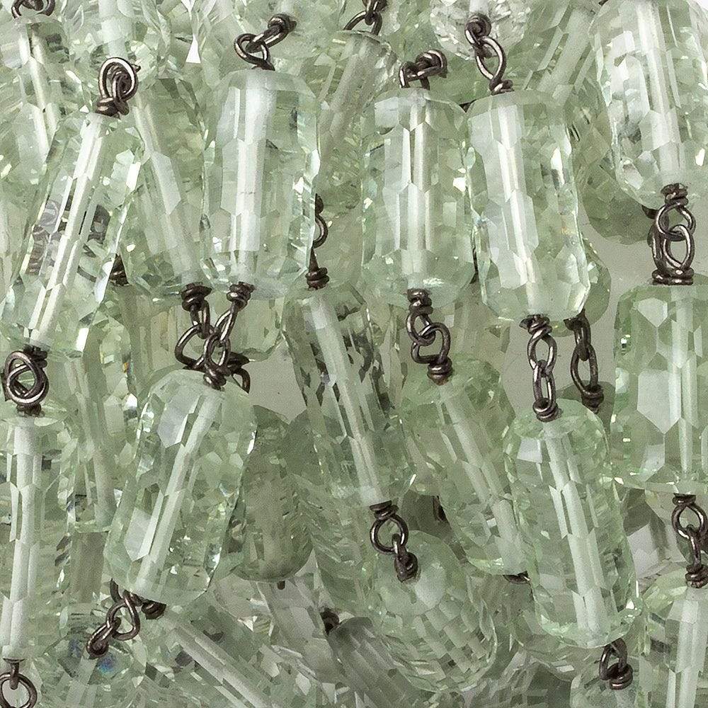 6x11-6x14mm Prasiolite Concave Faceted Tube Black Gold .925 Chain by the foot (ONLINE ORDER ONLY)