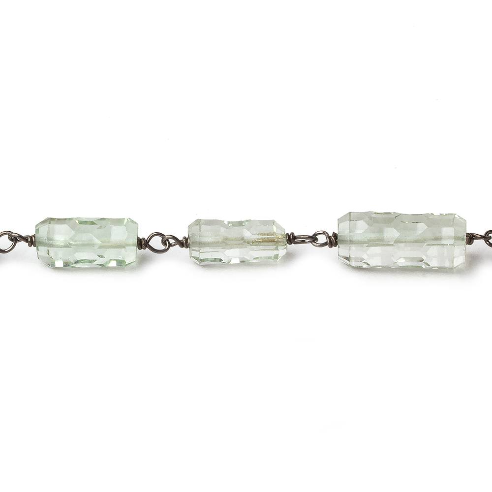 6x11-6x14mm Prasiolite Concave Faceted Tube Black Gold .925 Chain by the foot (ONLINE ORDER ONLY)