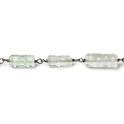 6x11-6x14mm Prasiolite Concave Faceted Tube Black Gold .925 Chain by the foot (ONLINE ORDER ONLY)