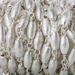 6x3mm Silver plated Brushed Rice Silver plated Chain by the foot (ONLINE ORDER ONLY)