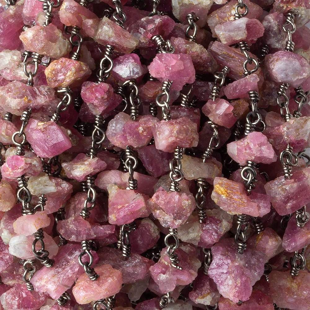 6x4-13x10mm Matte Pink Tourmaline Chips Black Gold plated Chain by the foot 28 pieces (ONLINE ORDER ONLY)