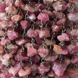 6x4-13x10mm Matte Pink Tourmaline Chips Black Gold plated Chain by the foot 28 pieces (ONLINE ORDER ONLY)