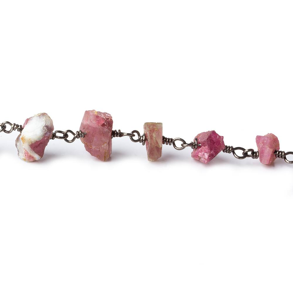 6x4-13x10mm Matte Pink Tourmaline Chips Black Gold plated Chain by the foot 28 pieces (ONLINE ORDER ONLY)