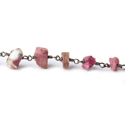 6x4-13x10mm Matte Pink Tourmaline Chips Black Gold plated Chain by the foot 28 pieces (ONLINE ORDER ONLY)
