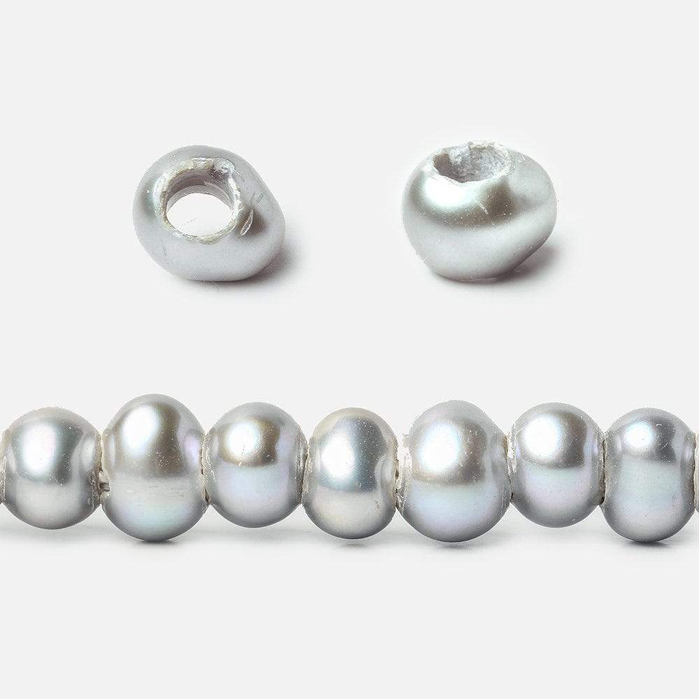 6x4-6.5x4mm Silver Peacock Large Hole Off Round Pearl 2.5mm drill hole 15 inch 87 pcs (ONLINE ORDER ONLY)