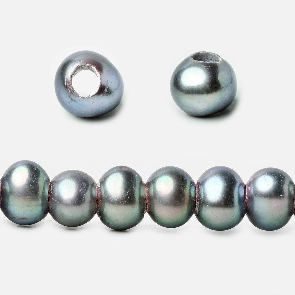 6x4-7x5mm Aqua Green Peacock 2.5mm Large Hole Off Round Pearl 15 inch 75 pieces (ONLINE ORDER ONLY)